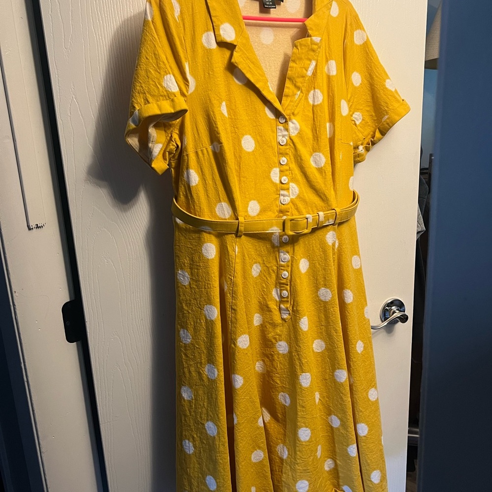 Modcloth Yellow and White Polka Dot Fit & Flare Dress - Size 20 - Picture 3 of 5